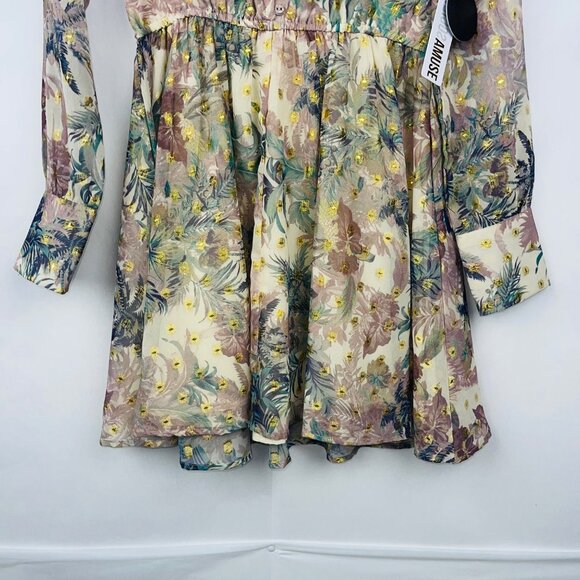 Amuse Society Eva Luna Floral Chiffon Long-Sleeve Mini Dress Size S - Picture 2 of 14